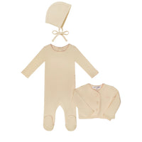 Little Parni Pointelle Cardigan, Footie & Bonnet - Pink