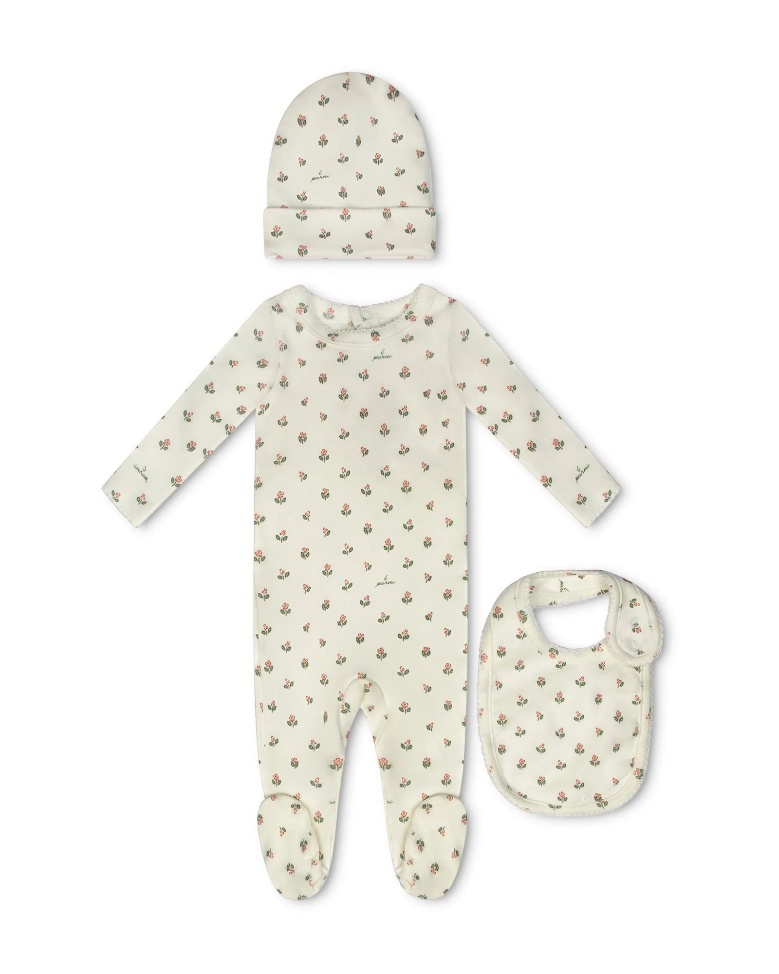 Little Parni Floral Footie, Beanie & Bib - Pink