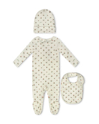 Little Parni Floral Footie, Beanie & Bib - Pink
