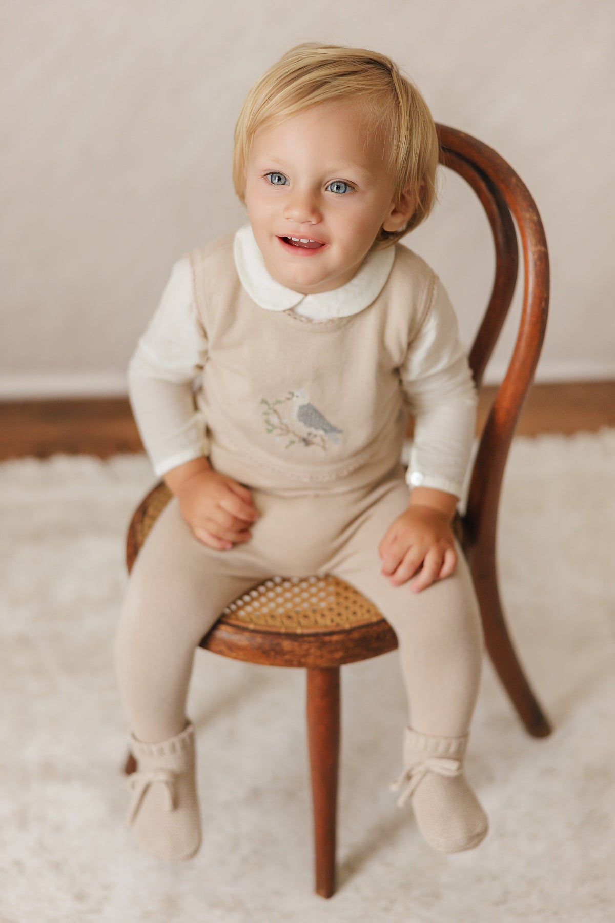 Peluche Knit Cross Stitch Overlay Bib - Taupe