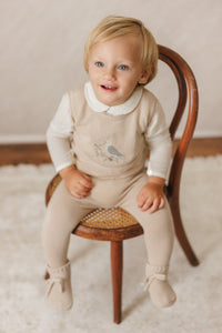 Peluche Knit Cross Stitch Overlay Bib - Taupe