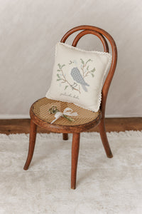 Peluche Knit Cross Stitch Pillow - Stone/Blue