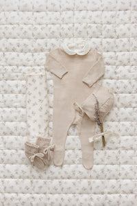 Peluche Signature Knit Footie & Bonnet - Stone