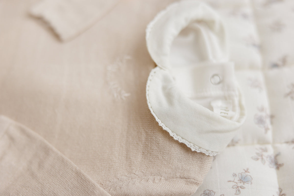 Peluche Signature Knit Footie & Bonnet - Stone