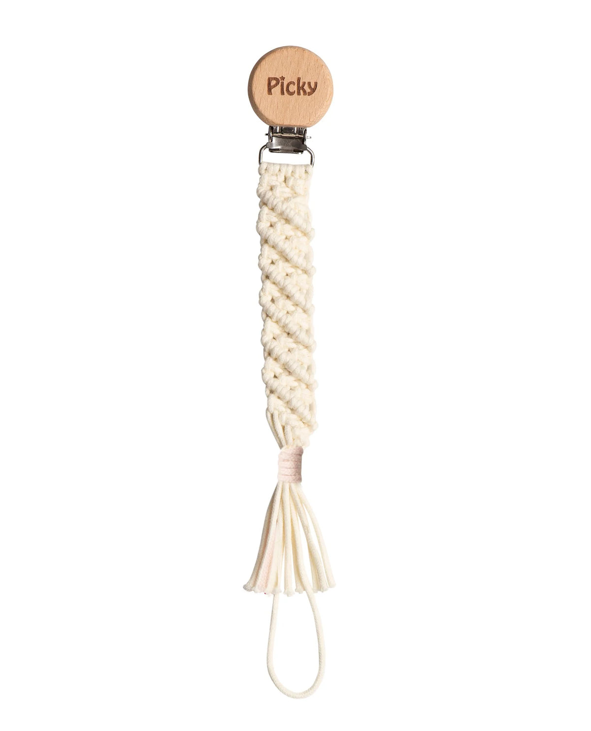 Picky Macrame Paci Clip-Pink Trim
