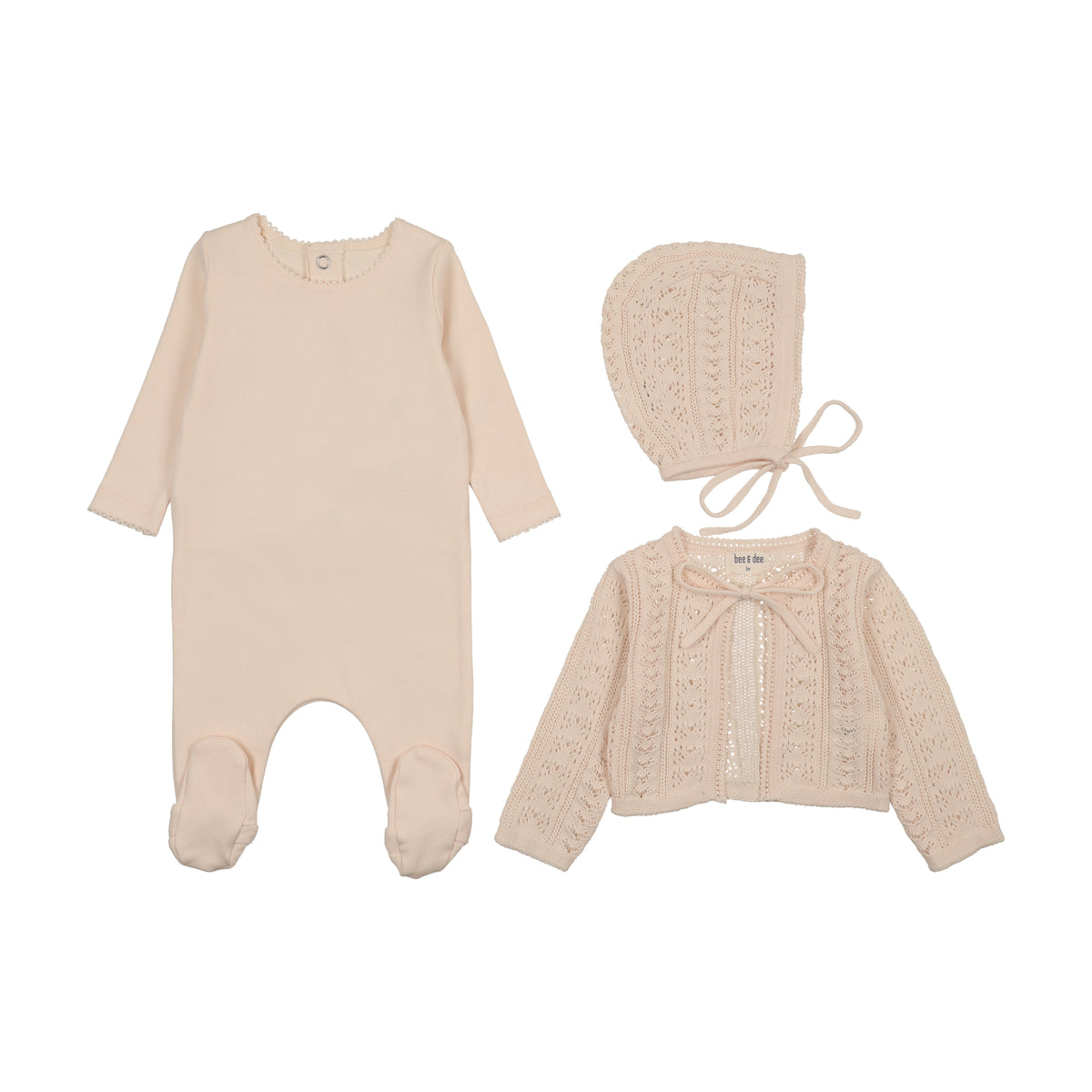 Bee & Dee Intricate Footie & Bonnet - Champagne Pink