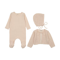 Bee & Dee Intricate Footie & Bonnet - Champagne Pink