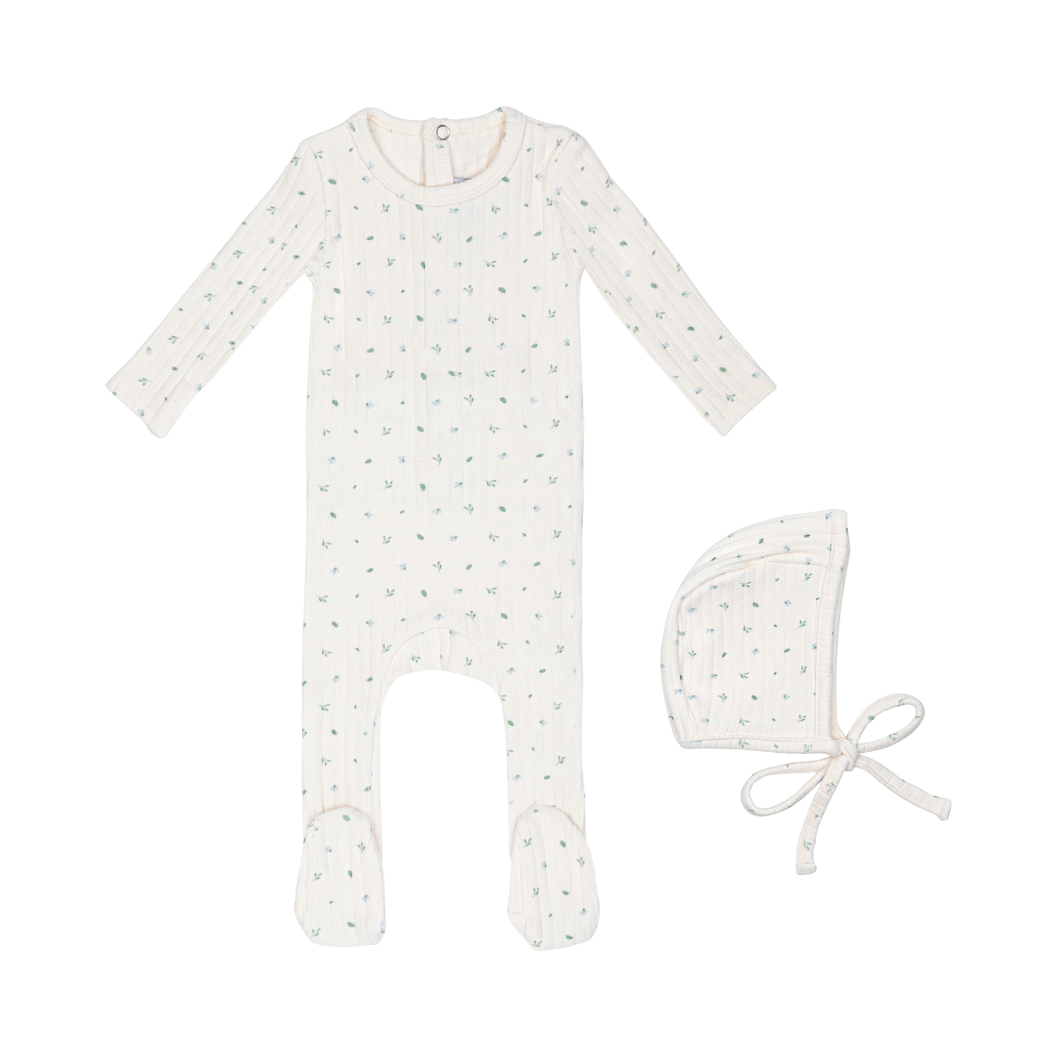 Minilabel Petal Pointelle Floral Footie & Hat - Blue