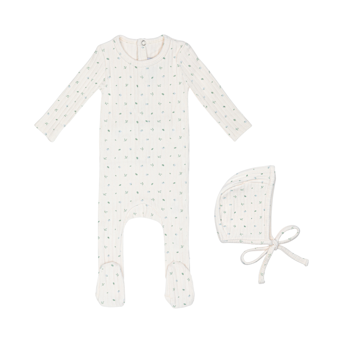 Minilabel Petal Pointelle Floral Footie & Hat - Blue