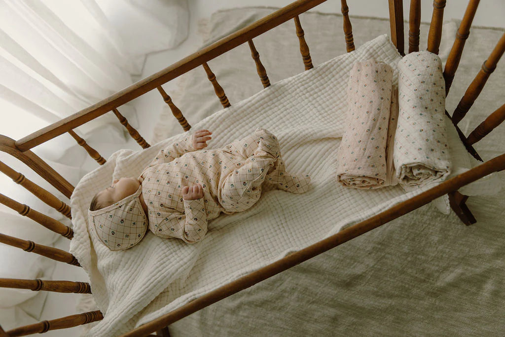 Elys & Co Pink Floral Grid 2 Pack Muslin Swaddles