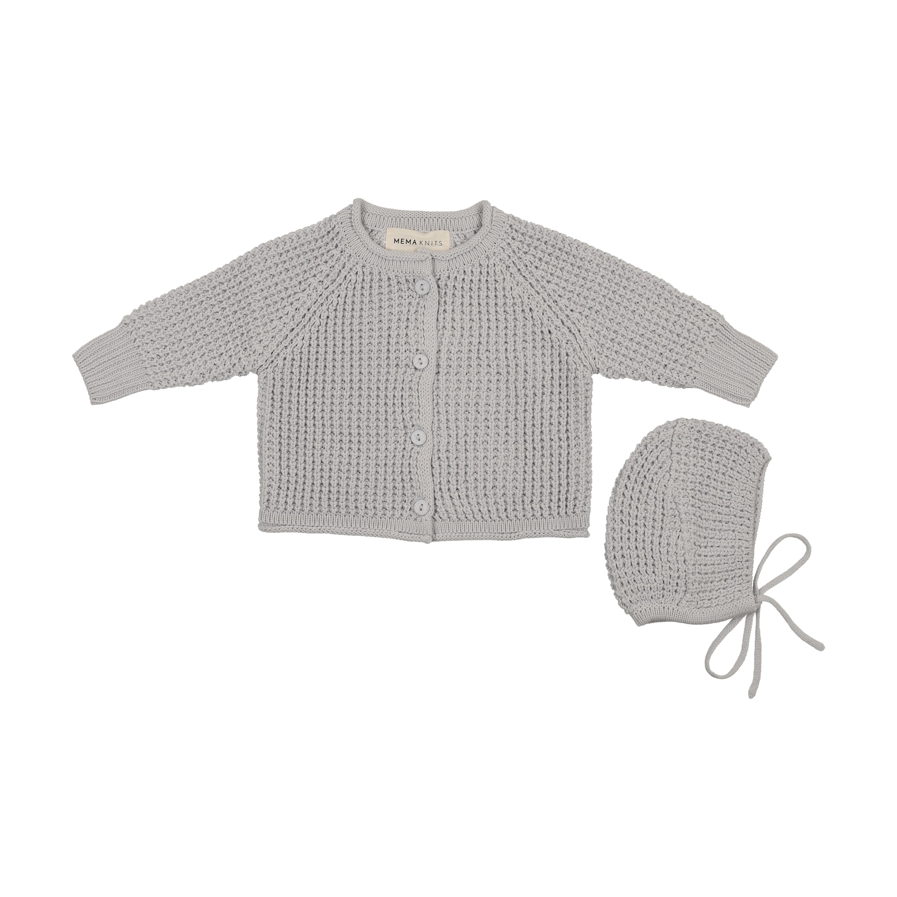 Mema knits Knit Jacket & Bonnet - Gray Dawn