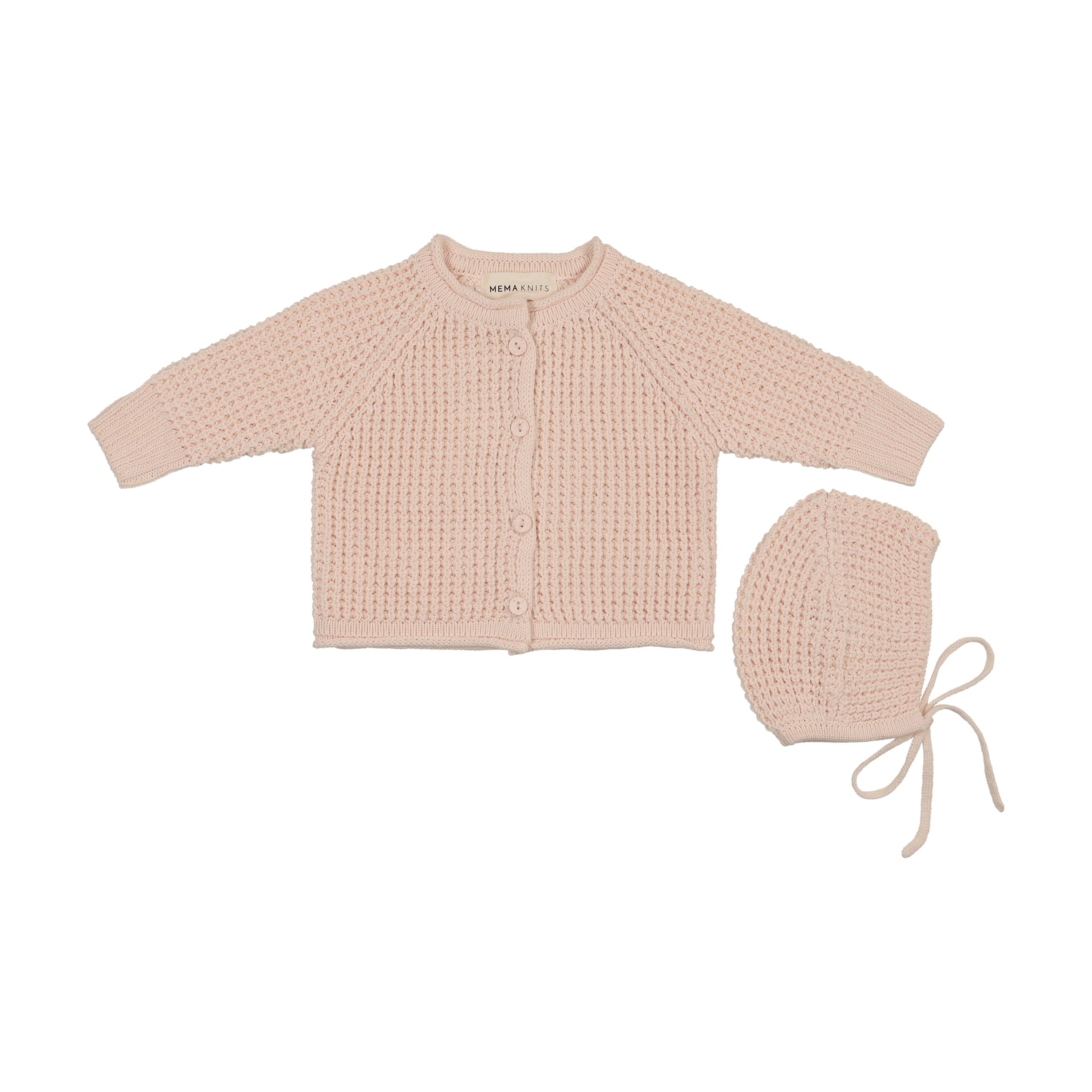 Mema knits Knit Jacket & Bonnet - Light Pink