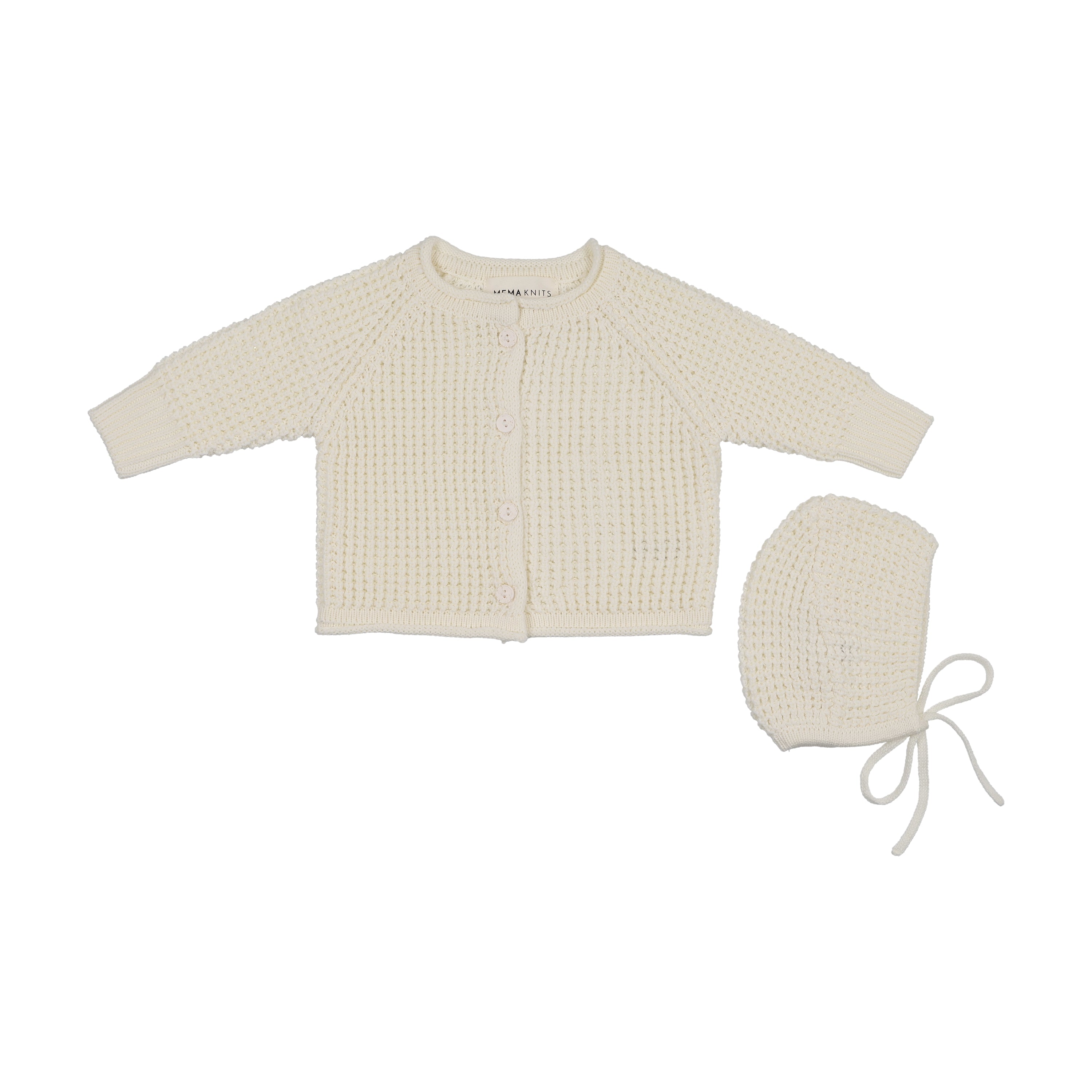 Mema knits Knit Jacket & Bonnet - Ivory