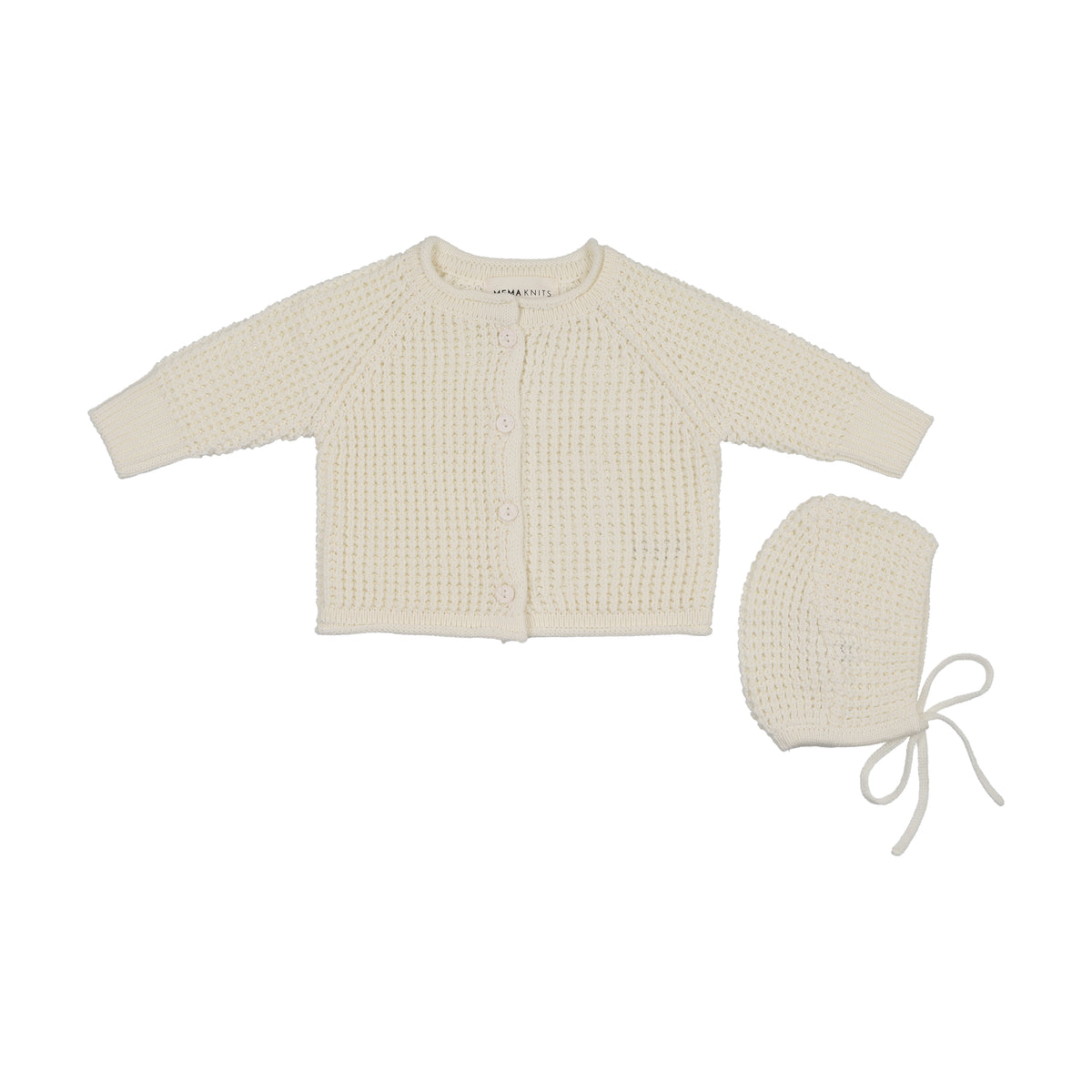 Mema knits Knit Jacket & Bonnet - Ivory