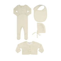 Little Parni Ribbed Footie, Velour Cardigan, Bib & Hat Set