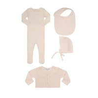 Little Parni Ribbed Footie, Velour Cardigan, Bib & Hat Set