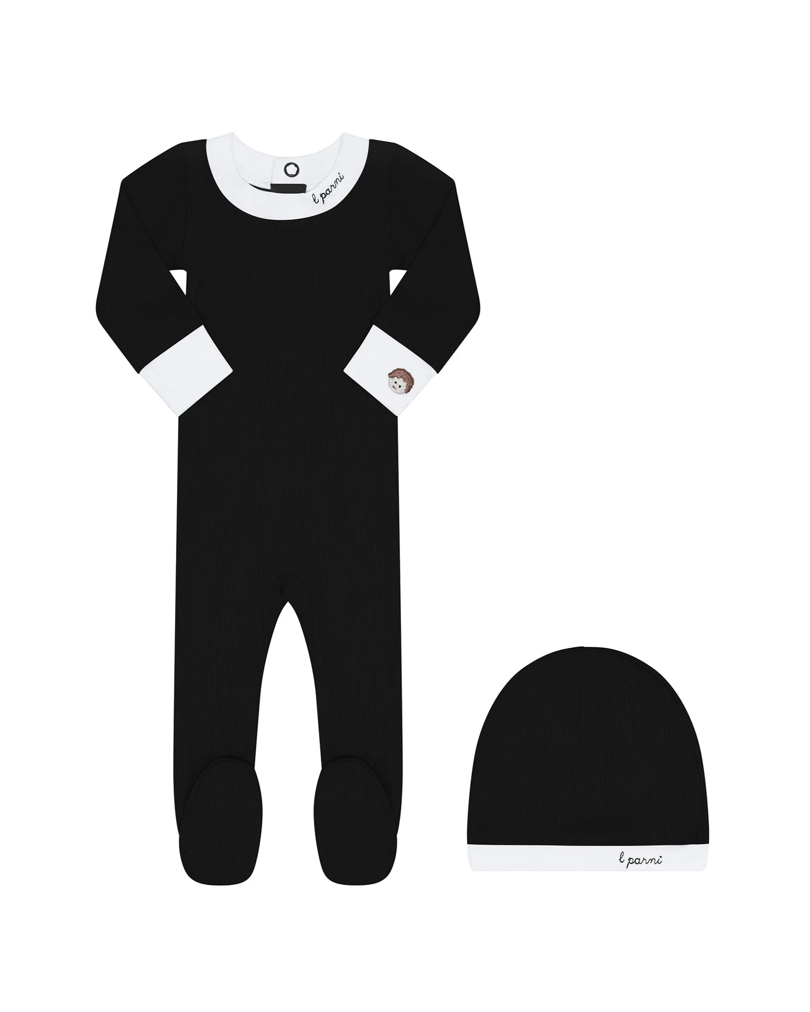 Little Parni Boy Footie & Beanie - Black