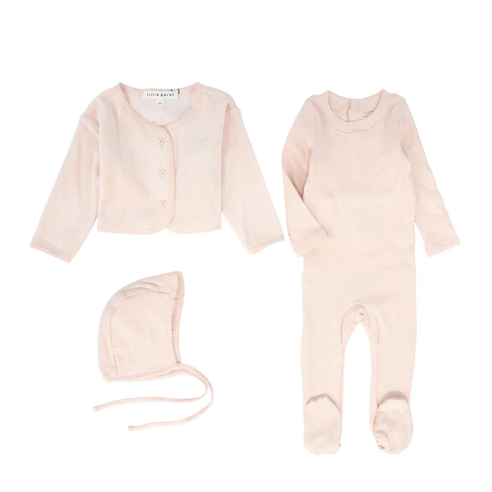 Little Parni Footie,Bonnet & Cardigan -Pink