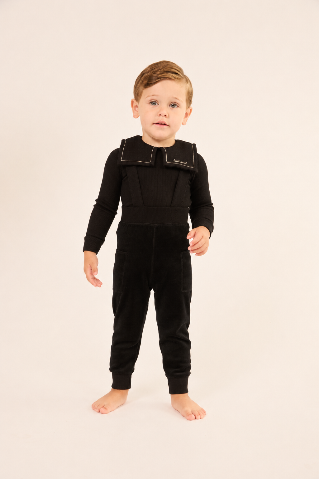 Little Parni Velour Overall Set - Black