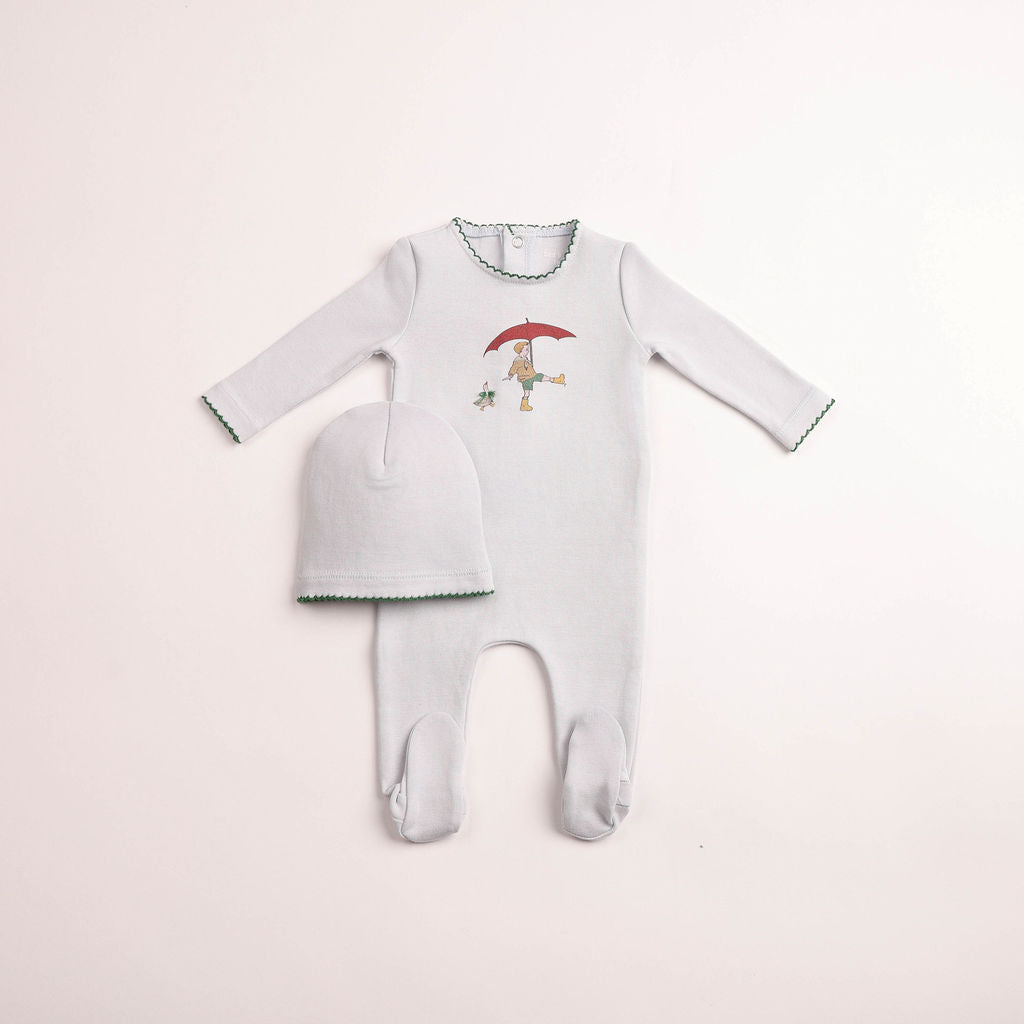 Bee & Dee Kids In Sketch Footie & Beanie - Crisp Blue