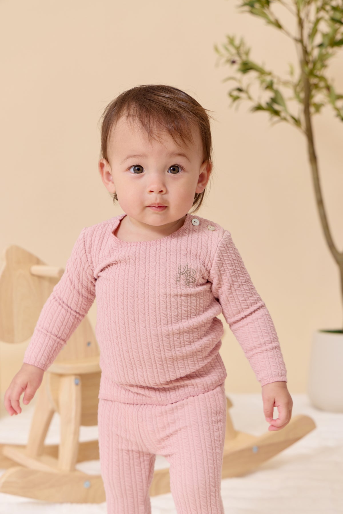 Kipp Cable Knit Footie & Hat - Pink