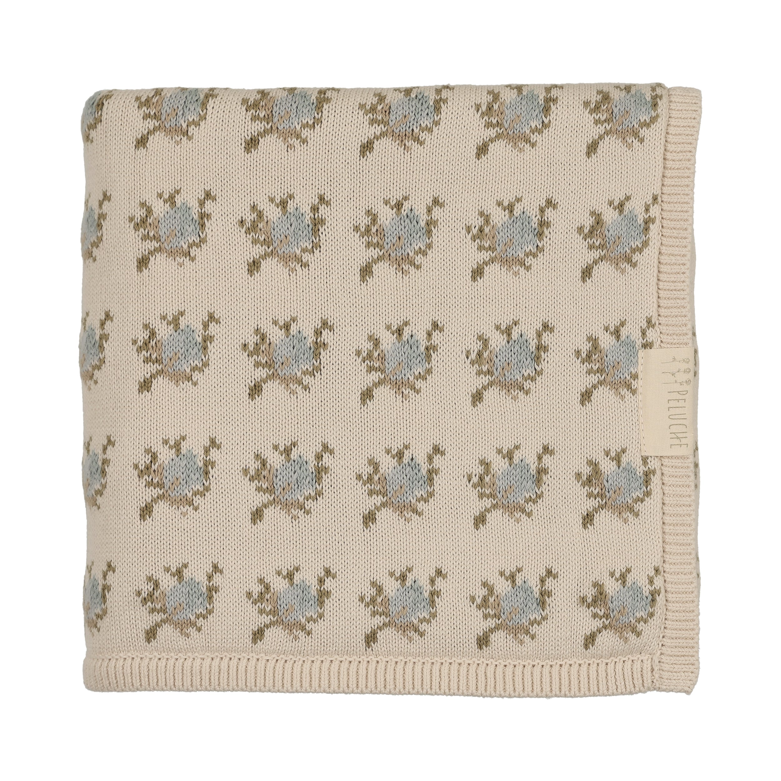 Peluche Floral Intarsia Knit Blanket - Powder