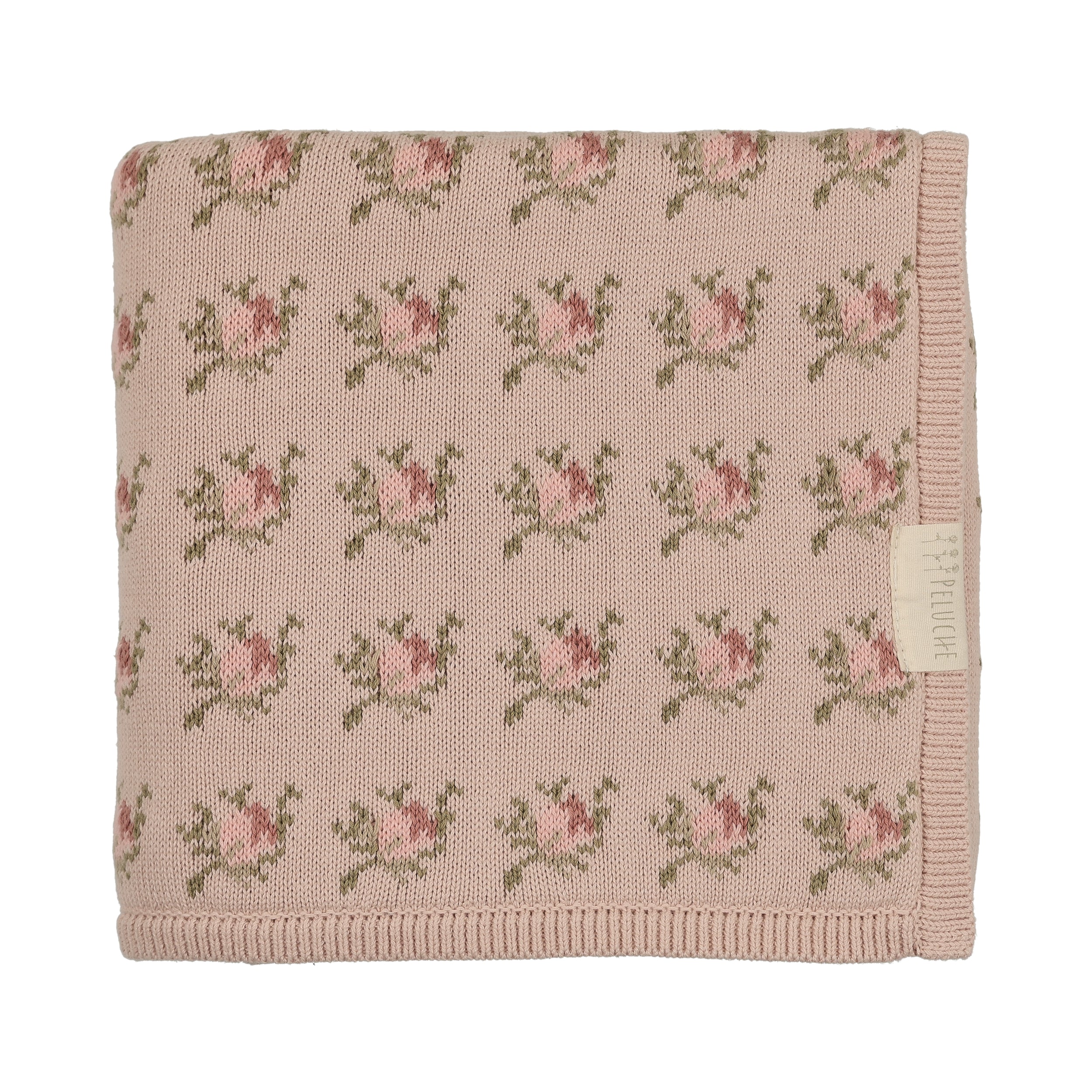 Peluche Floral Intarsia Knit Blanket - Rose