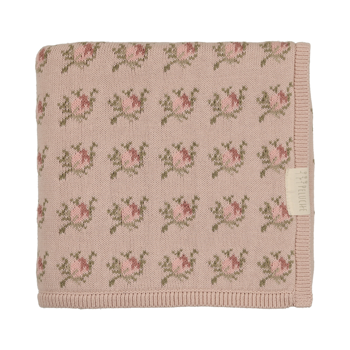Peluche Floral Intarsia Knit Blanket - Rose