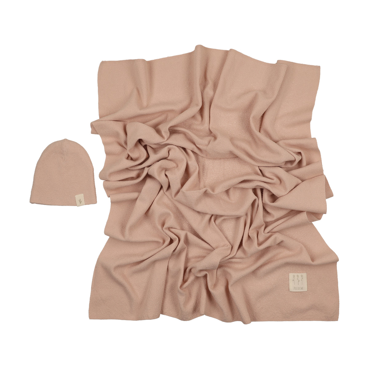 Peluche Knit Swaddle & Beanie Set - Rose