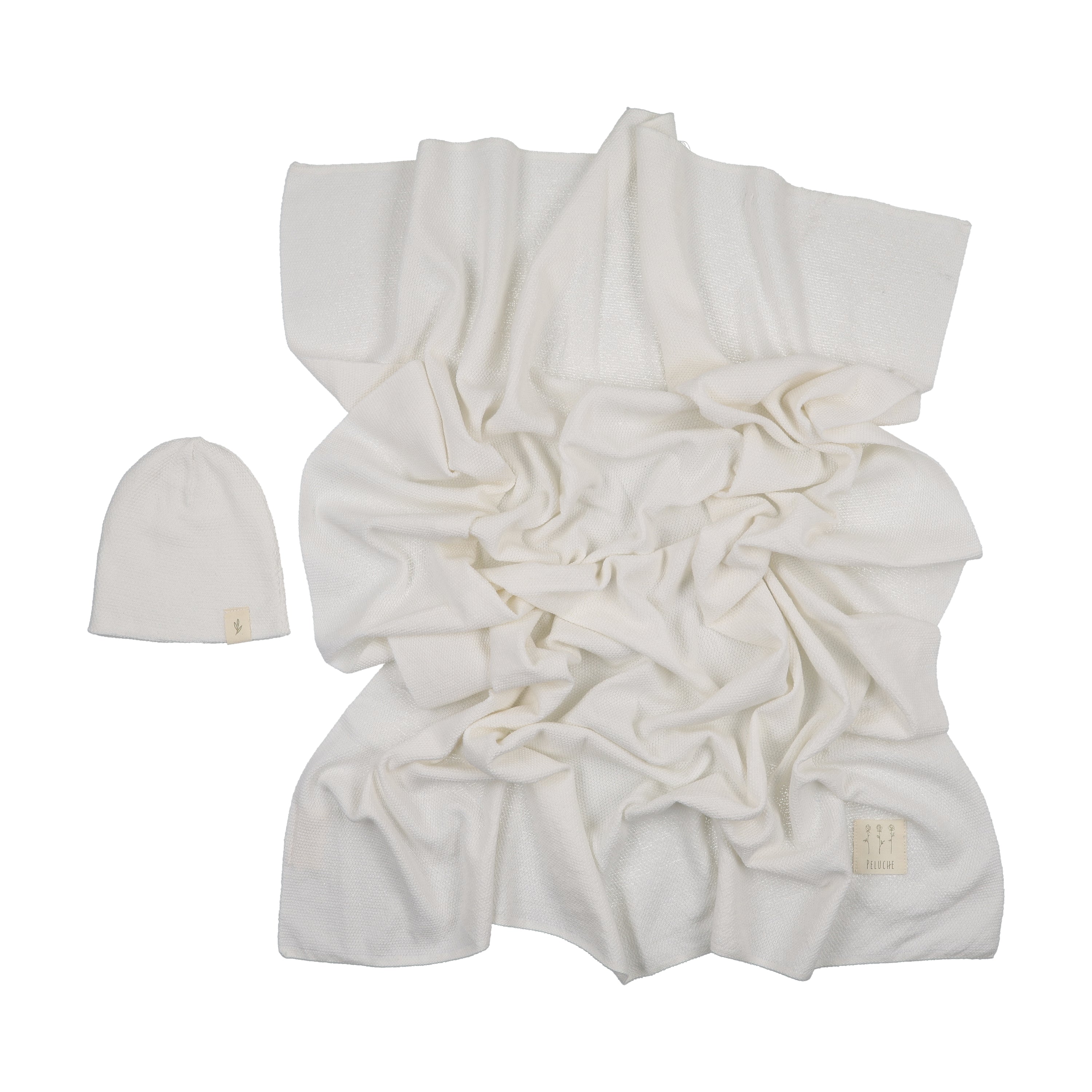 Peluche Knit Swaddle & Beanie Set - Cream