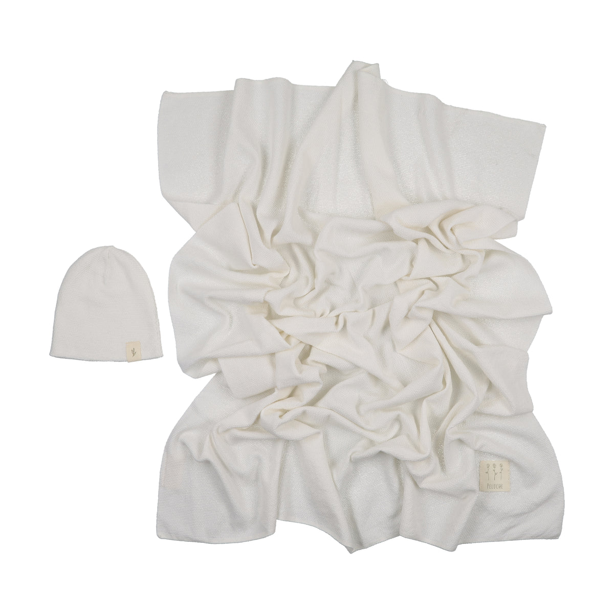 Peluche Knit Swaddle & Beanie Set - Cream