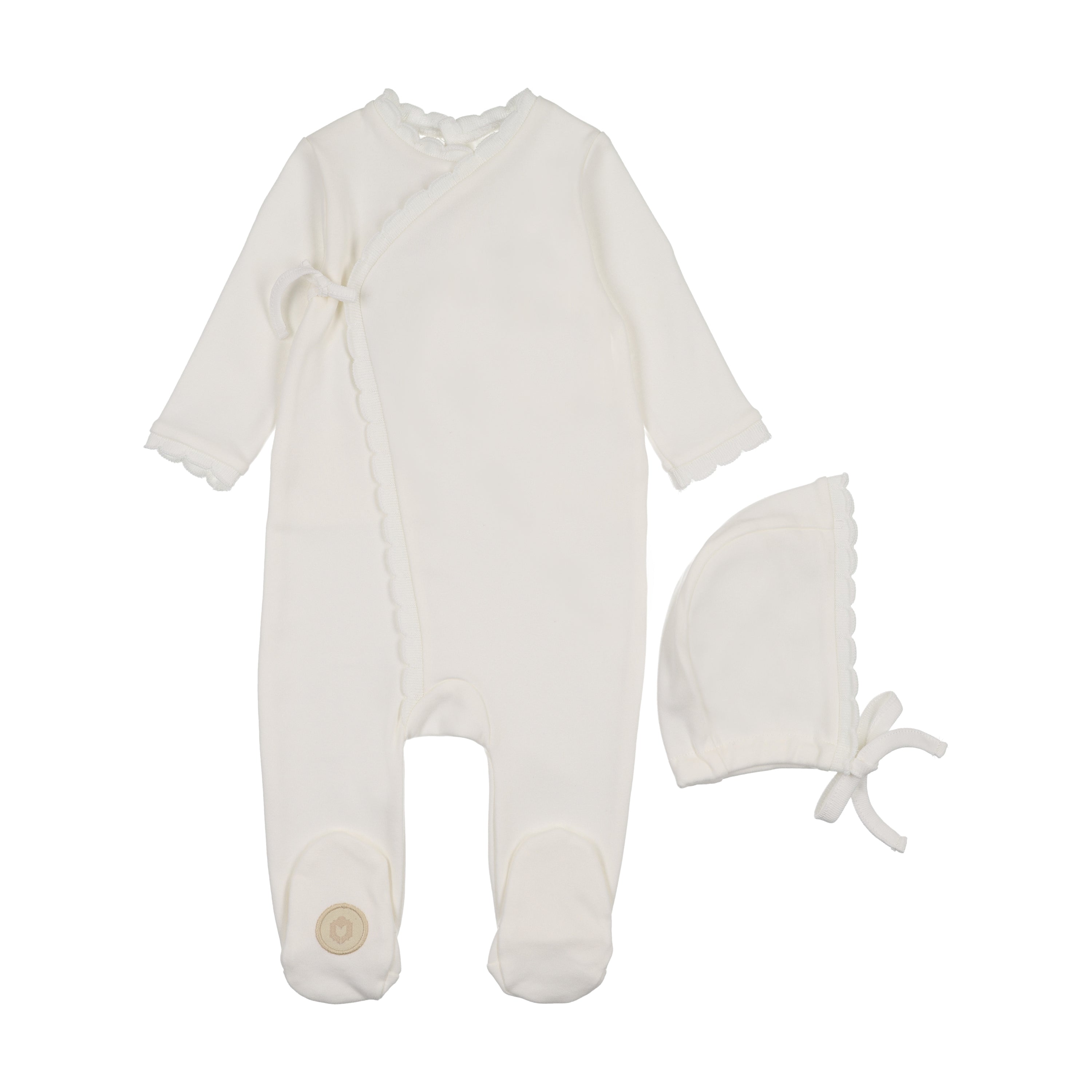 Mon Tresor Knit Trim Wrap Footie & Hat - Ivory