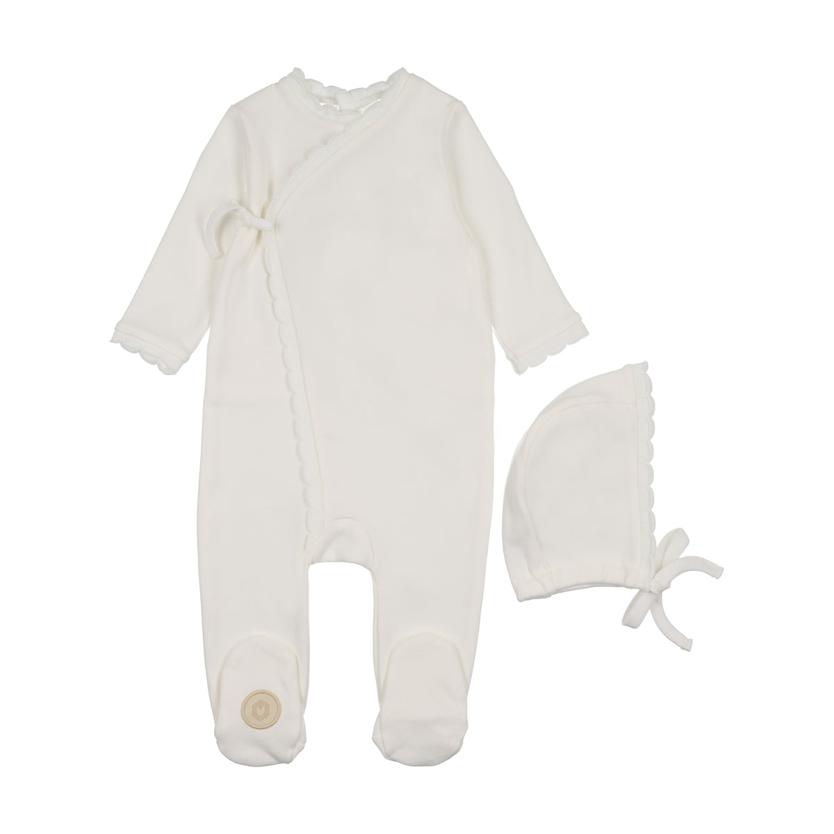Mon Tresor Knit Trim Wrap Footie & Hat - Ivory