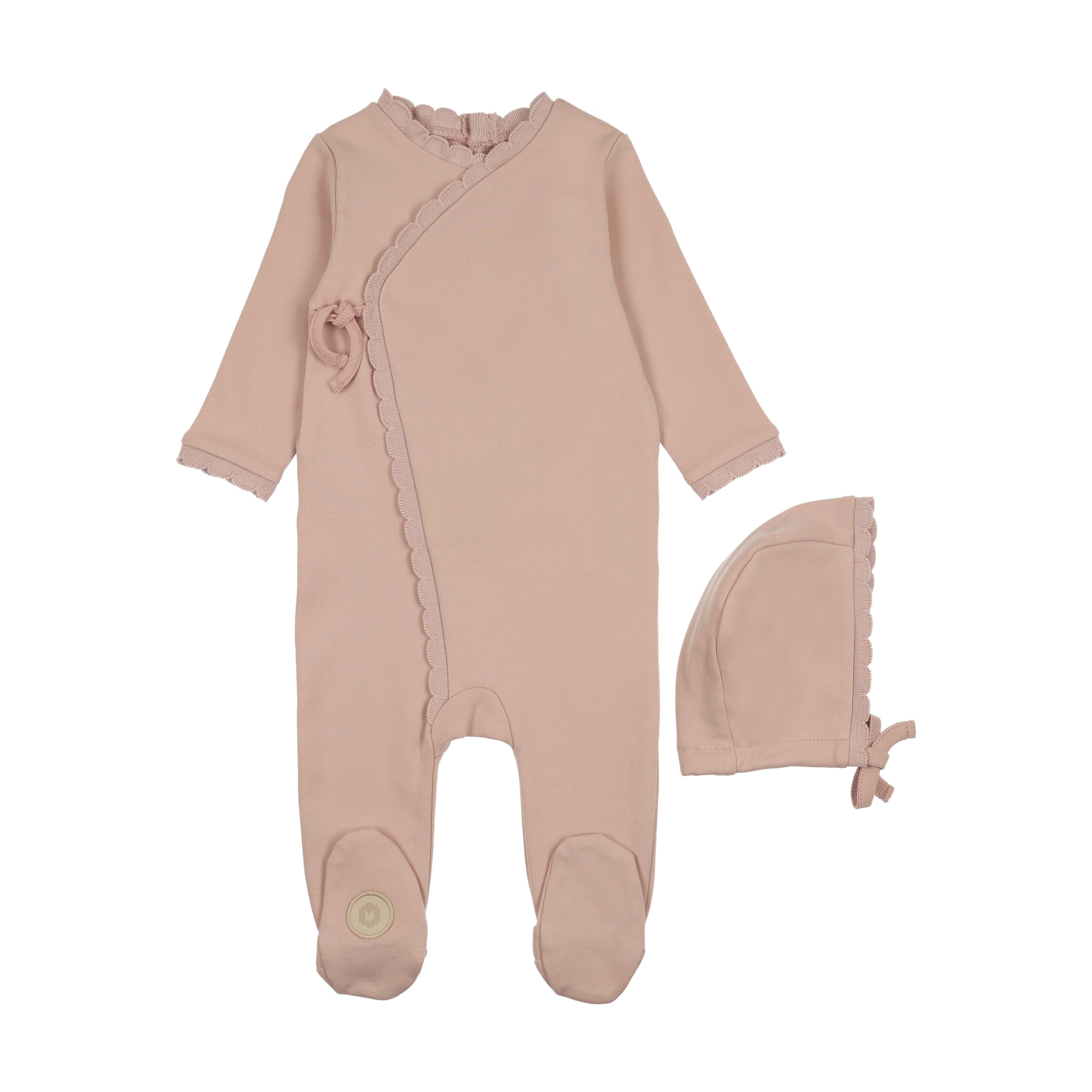 Mon Tresor Knit Trim Wrap Footie & Hat - Pink Whip
