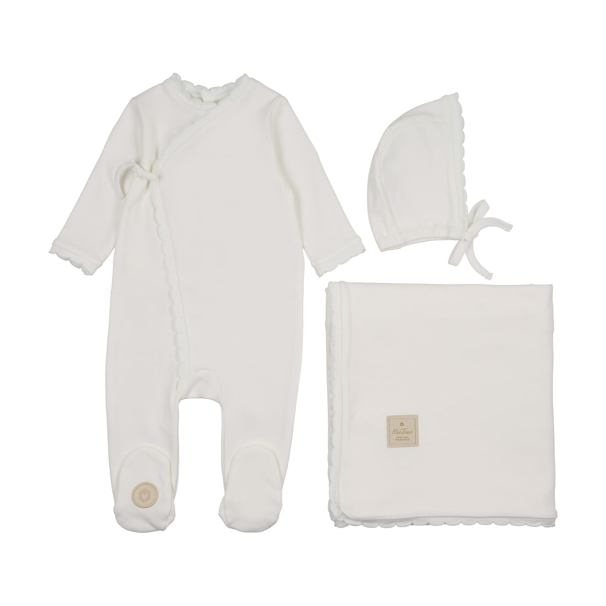Mon Tresor Knit Trim Wrap Layette Set - Ivory