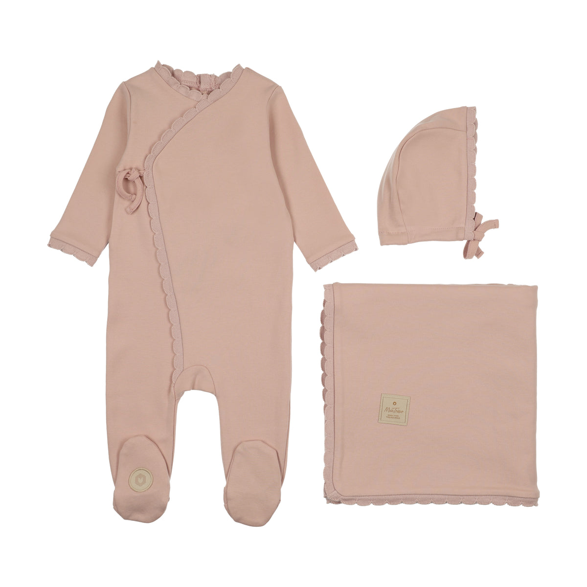 Mon Tresor Knit Trim Wrap Layette Set - Pink Whip