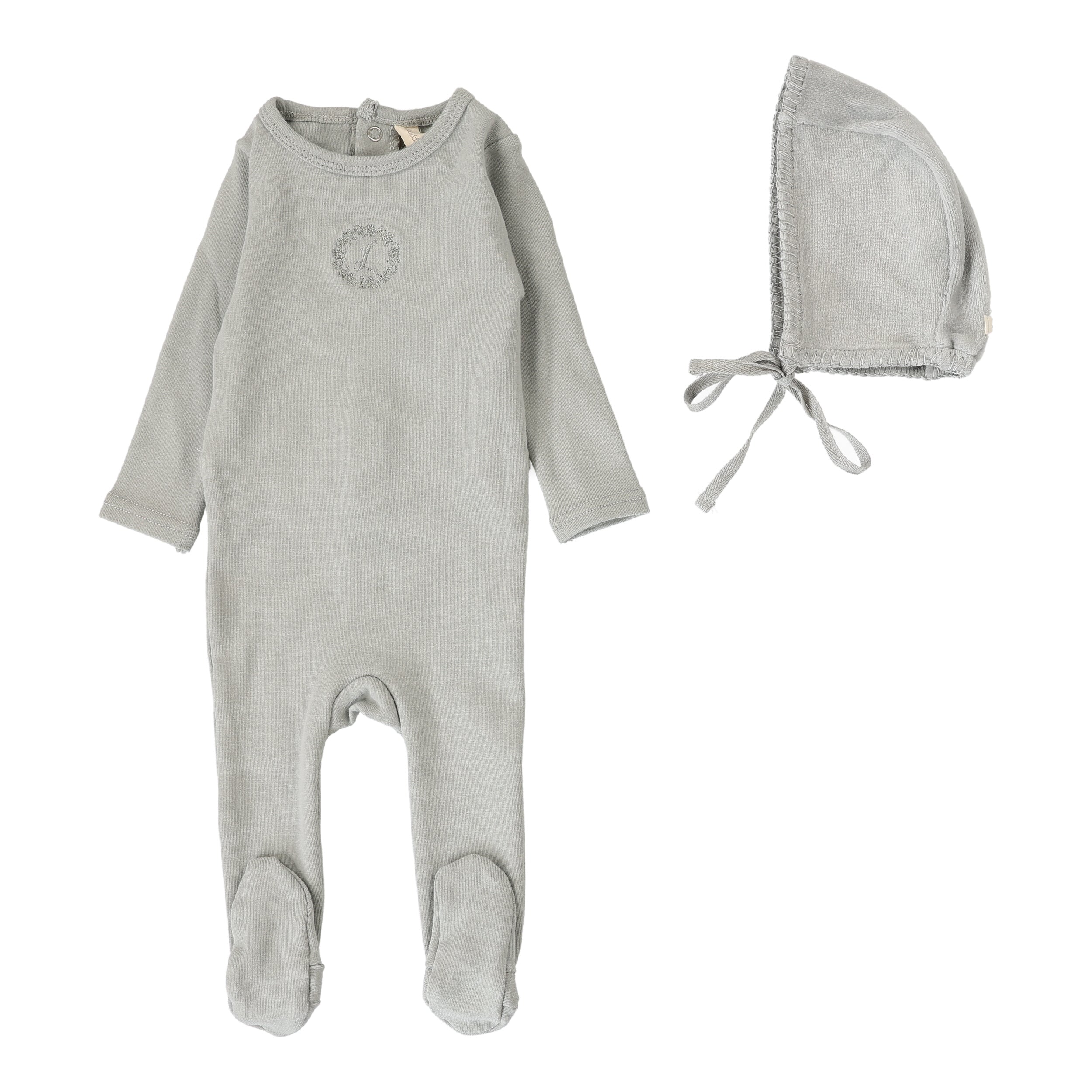 Lilette Velour Cardi Footie & Bonnet - Dusty Blue