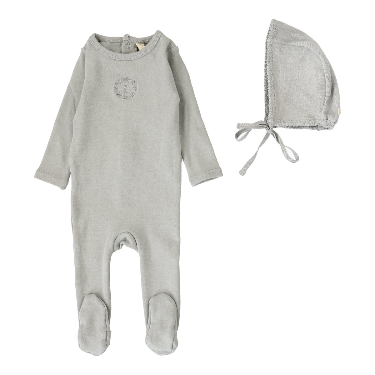Lilette Velour Cardi Footie & Bonnet - Dusty Blue