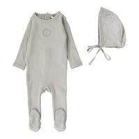 Lilette Velour Cardi Footie & Bonnet - Dusty Blue