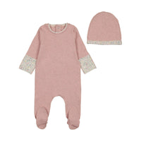 Bee & Dee Lemon Print Cuffs Footie & Beanie - Heathered Pink