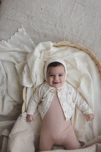 Lilette Sweetheart Knit Cardigan & Bonnet - Cream/Dusty Pink