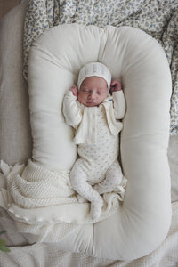 Lilette Floret Print Footie, Bonnet & Cardigan - Cream/Blue