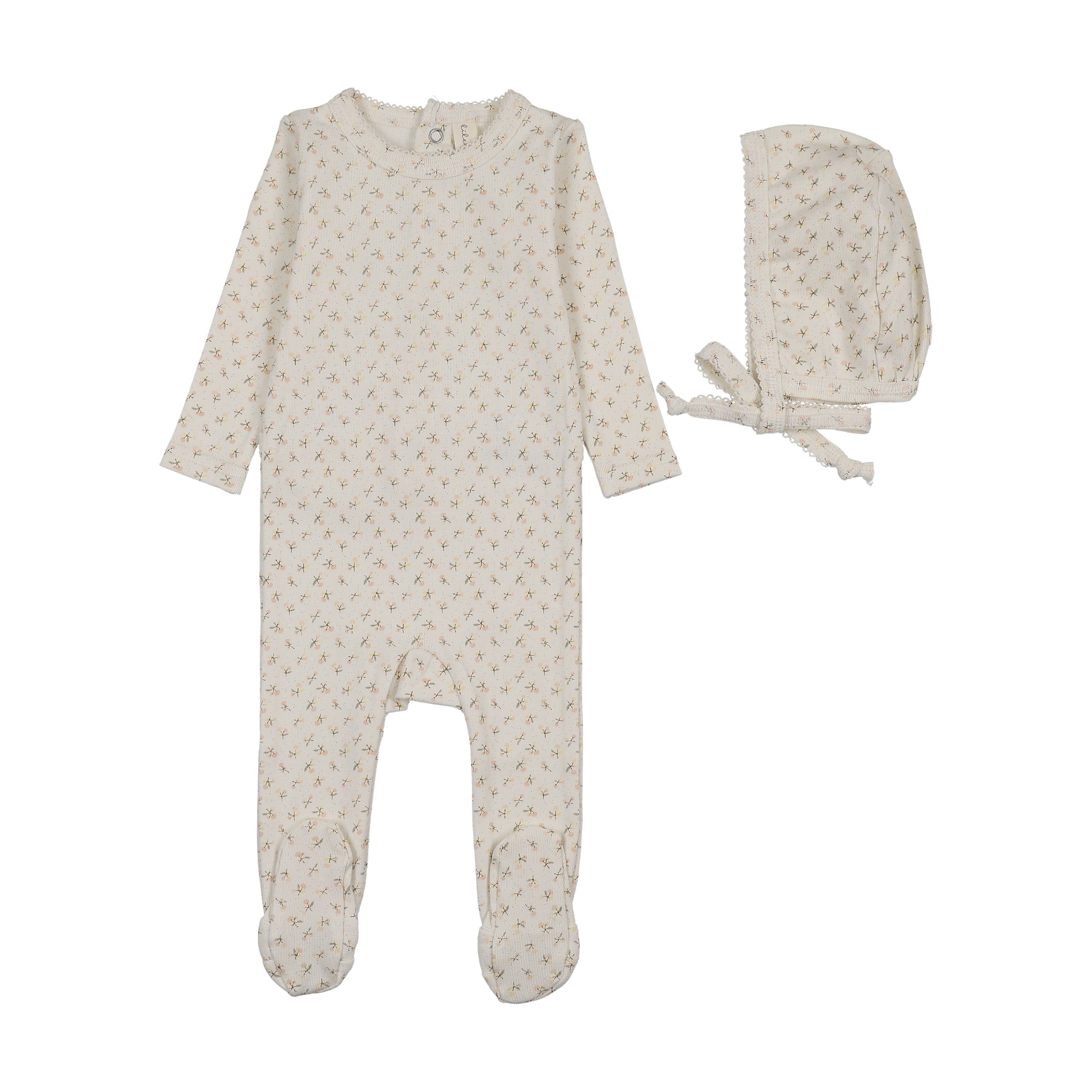 Lilette Cherry Blossom Footie & Hat - Cream/Pink
