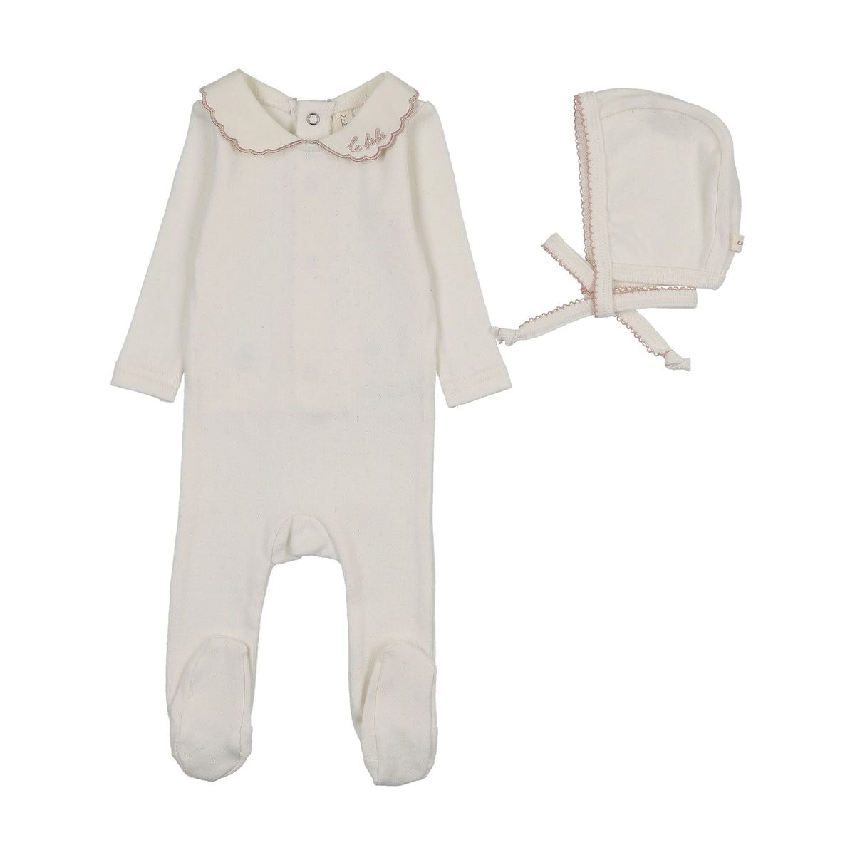 Lilette Le Bebe Pointelle Footie & Hat - Cream/Pink