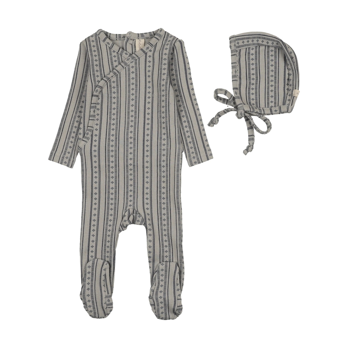 Lilette Linear Print Footie & Hat - Pale Blue