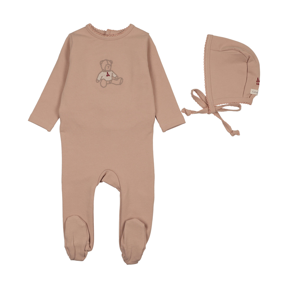 Lilette Sweet Bear Footie & Hat - Dusty Pink