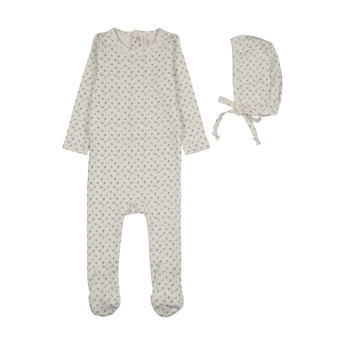 Lilette Cherry Blossom Footie & Hat - Cream/Blue