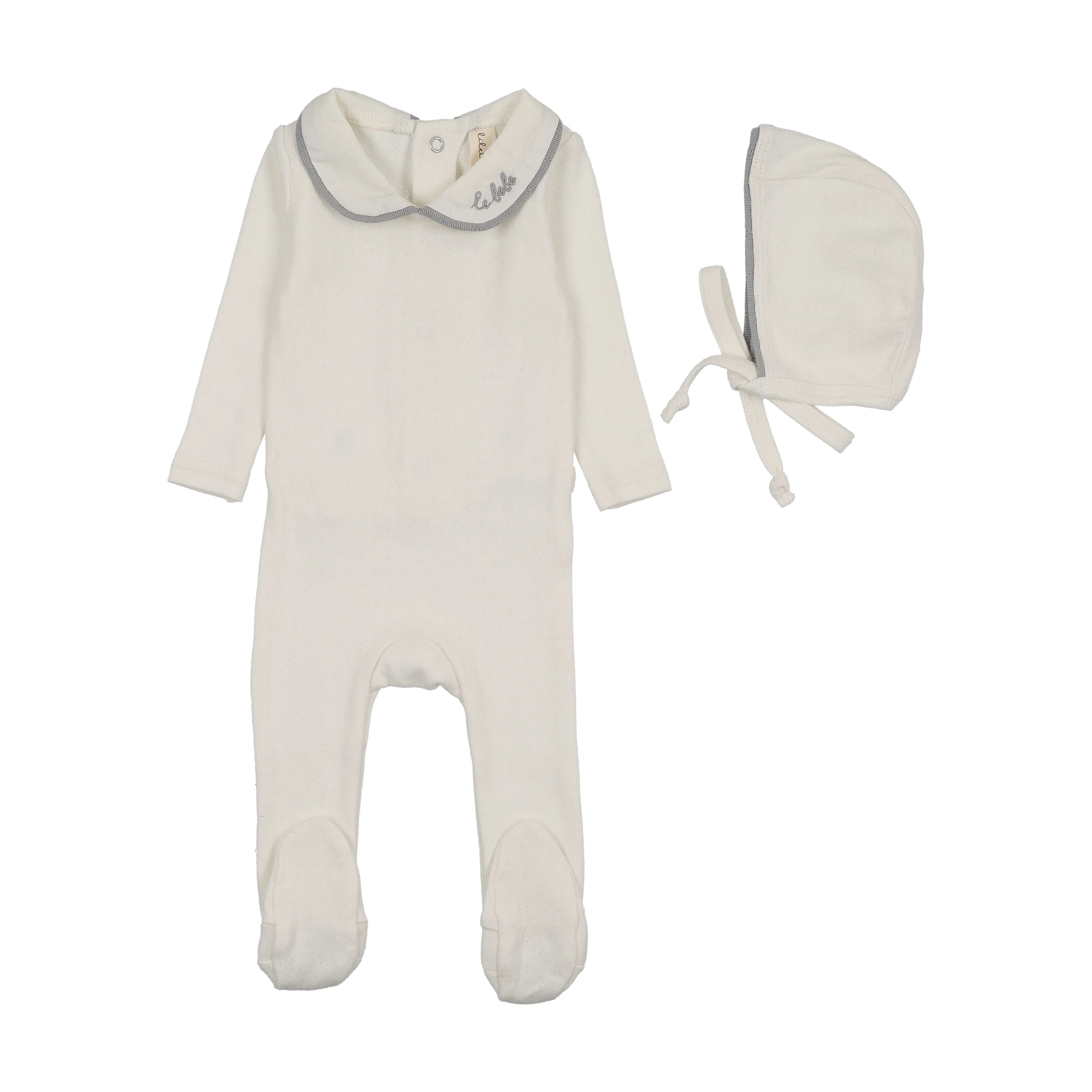 Lilette Le Bebe Pointelle Footie & Hat - Cream/Blue