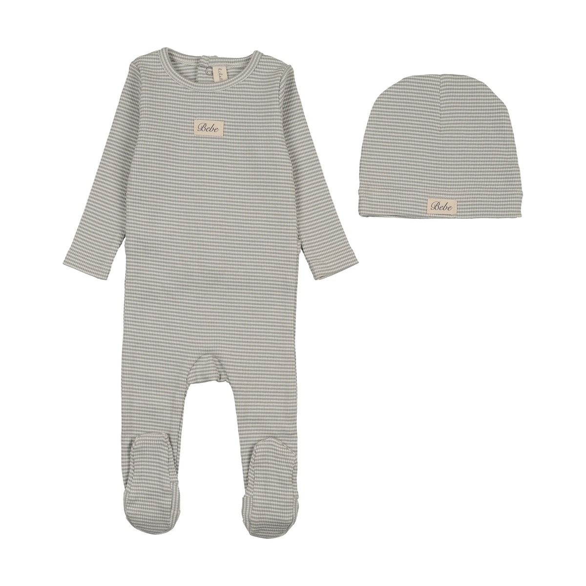Lilette Striped Bebe Footie & Hat - Light Blue