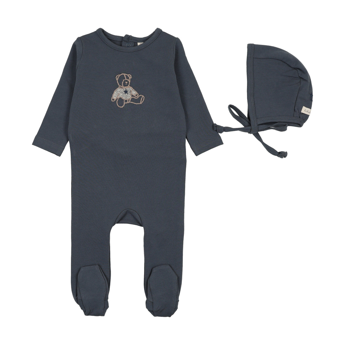 Lilette Sweet Bear Footie & Hat - Off Navy